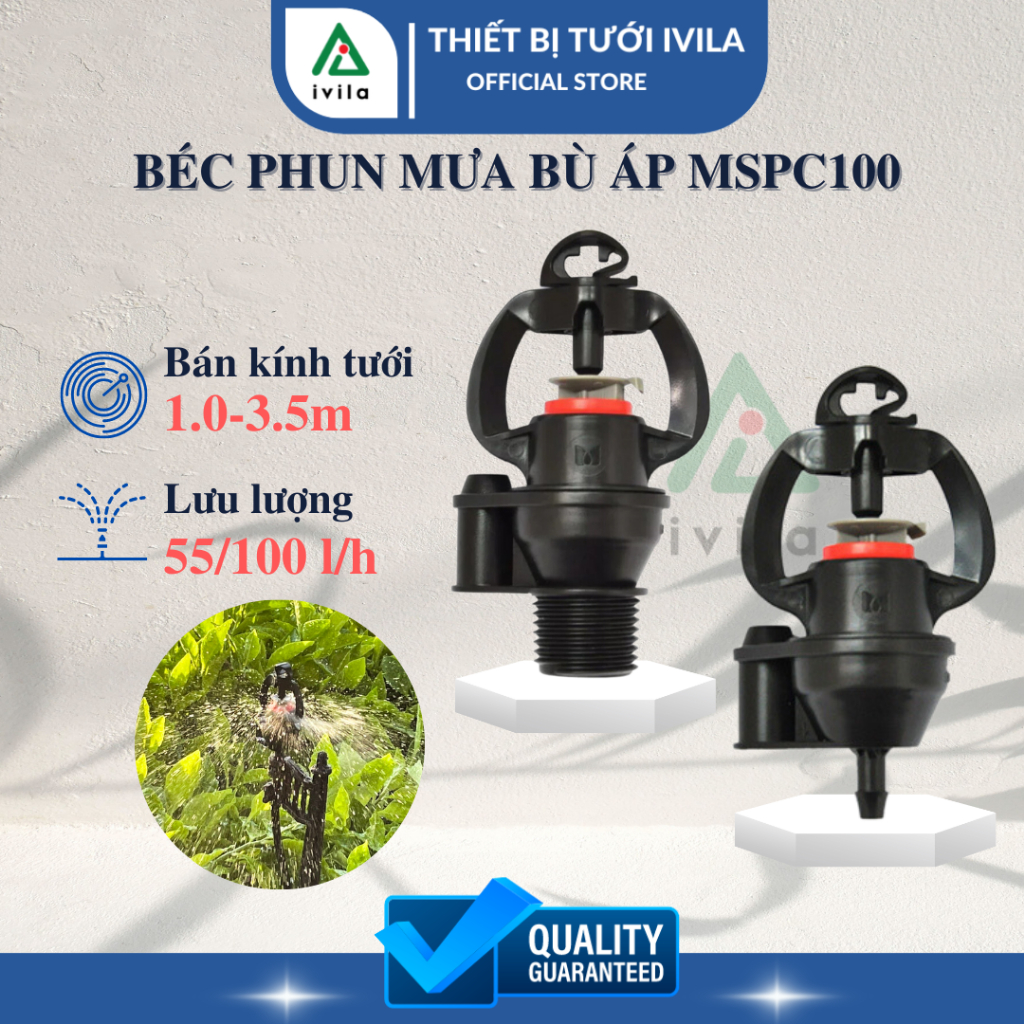 Béc tưới phun mưa bù áp MSPC100, béc tưới cây bù áp Thích hợp tưới rau, cây ăn quả, cây cảnh, Khớp nối 6mm hoặc ren 21mm