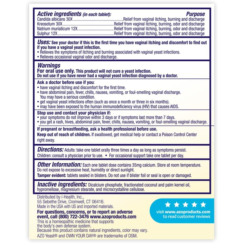 Viên AZO Yeast Plus giảm nhiễm trùng nấm men và triệu chứng âm đạo, giảm ngứa & nóng rát hộp 60 viên