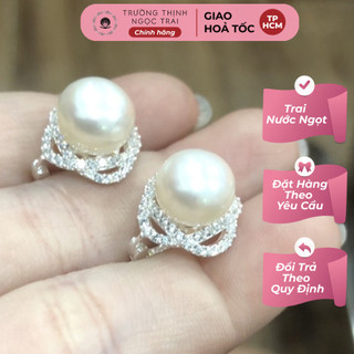 Bông tai bạc 925 đính hạt ngọc trai 10ly sang trọng - ngọc trai trường thịnh