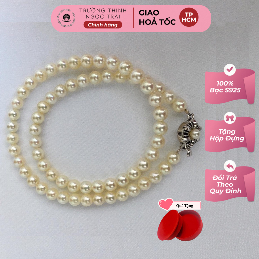 Chuỗi Cổ Ngọc Trai Akoya Khóa Bằng Bạc 925 Size 7ly Độ Sáng 5A Sang Trọng - Ngọc Trai Trường Thịnh