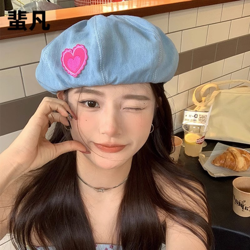 Mũ beret nồi nữ jean denim tym hồng phong cách Hàn Quốc trẻ trung - BR09