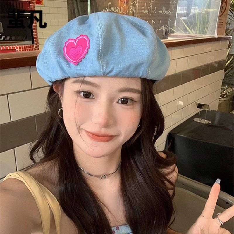 Mũ beret nồi nữ jean denim tym hồng phong cách Hàn Quốc trẻ trung - BR09