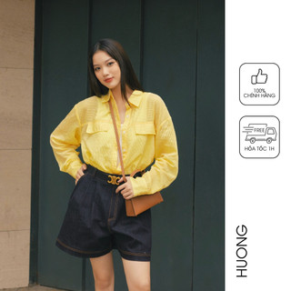Áo sơ mi cotton kẻ vàng huong boutique bssm27
