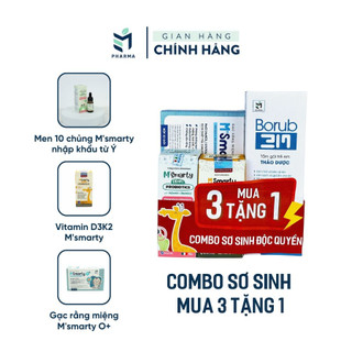 Combo Sơ Sinh Msmarty MUA 3 TẶNG 1 (Men 10 chủng Ý + Vitamin D3K2 + Gạc Răng Miệng Tặng Sữa Tắm Thảo Dược Borub)