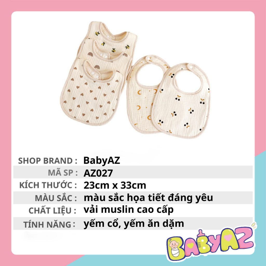 Yếm xô chữ U Muslin chất liệu vải xô dày dặn siêu thấm hút yếm dãi in hình dễ thương