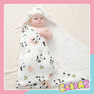 Khăn ủ xô sơ sinh choàng cotton 4 lớp khăn tắm có mũ, quấn ủ xô vuông Organic cho bé