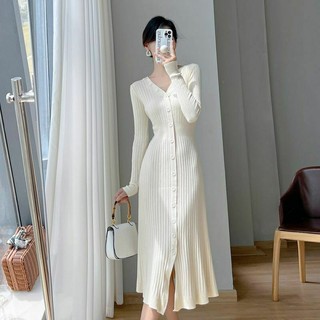 Đầm len nữ dày tay dáng dài body sang chảnh mùa thu đông 2023