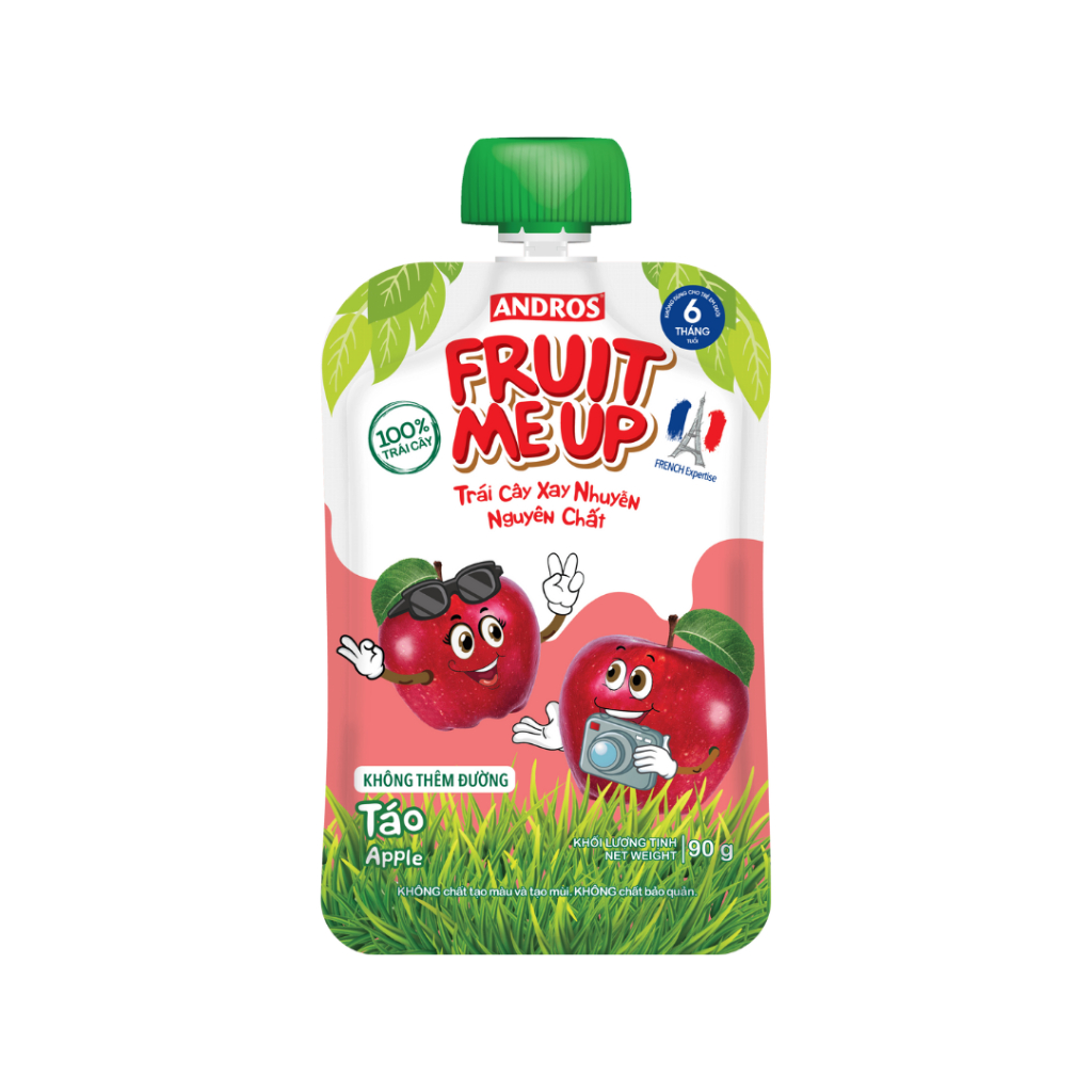 Thùng 20 Túi Trái Cây Xay Nhuyễn Vị Táo - 100% trái cây thật - ANDROS FRUIT ME UP - 90gx20