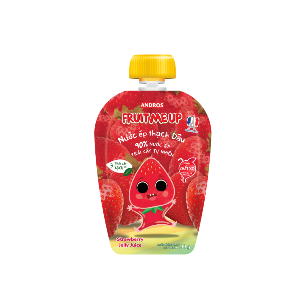 Thùng 20 Túi Thạch Vị Dâu - 90% Nước Ép Trái Cây Thật - ANDROS FRUIT ME UP - 90gx20