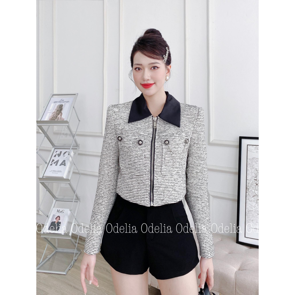 Áo khoác dạ tweed Odelia, khóa kéo - A7121