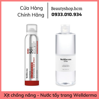 Nước tẩy trang 400ML - Xịt chống nắng,chống trôi Wellderma 180ml