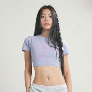 Áo ERRORIST Pink Bow Croptop Tím Đen