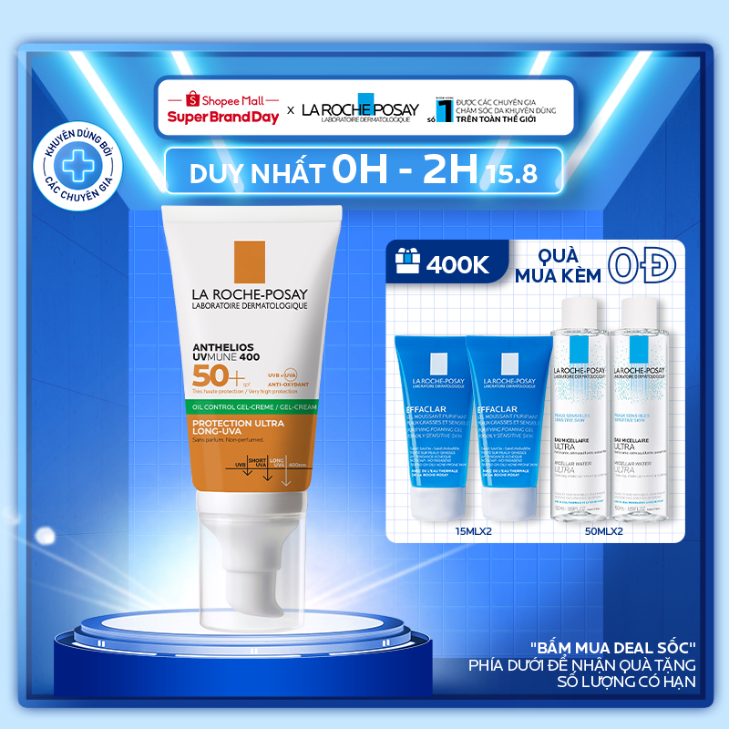 Kem chống nắng giúp bảo vệ da khỏi tia UVB & UVA dài và giảm bóng nhờn La Roche-Posay Anthelios UV Mune 400 Oil Control