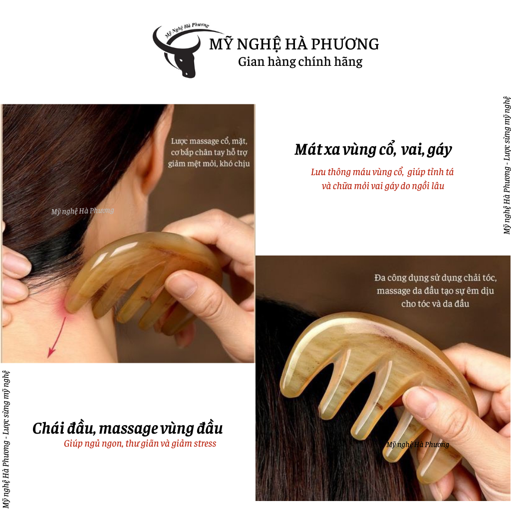 Lược sừng 5 răng thần thánh  chải tóc xoăn, rối, massagr thư giãn, bỏ túi tiện lợi