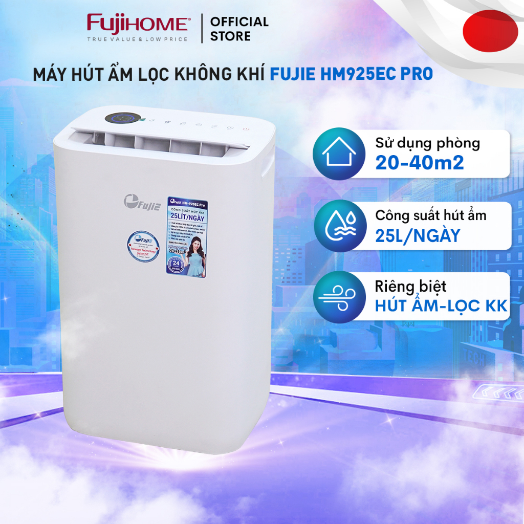 Máy hút ẩm lọc không khí 40m2 nhập khẩu FujiE HM925EC, kết nối Wifi điều khiển qua App, bảng điều khiển cảm ứng