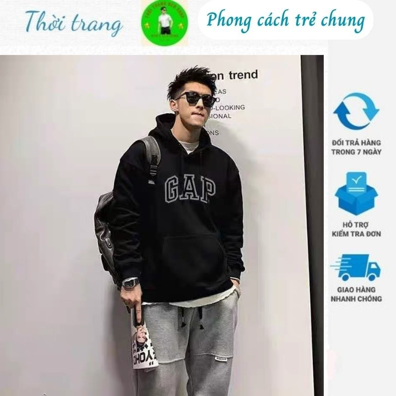 Áo Hoodie nam nỉ tay dài phong cách nhật bản in chữ GAP
