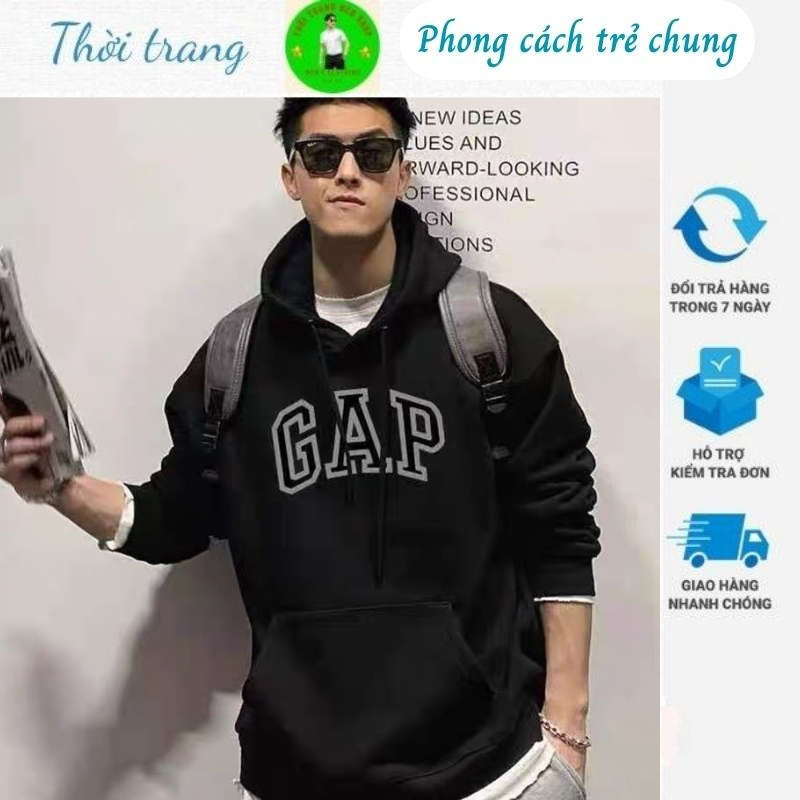 Áo Hoodie nam nỉ tay dài phong cách nhật bản in chữ GAP