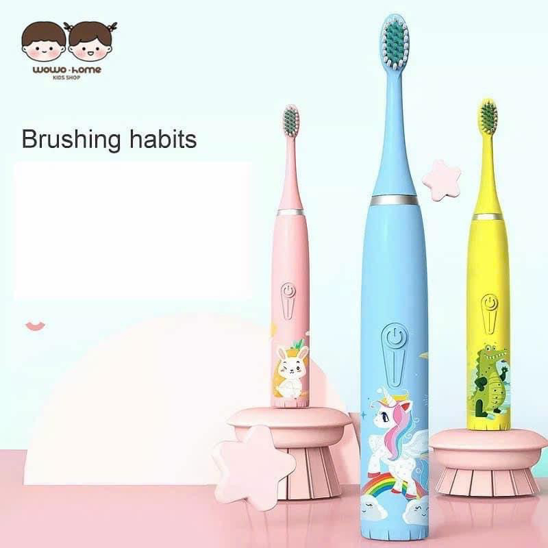 Bàn chải điện cho bé, Bàn chải đánh răng bằng pin tặng kèm 5 đầu thay thế cho trẻ em nhiều màu  xinh xắn