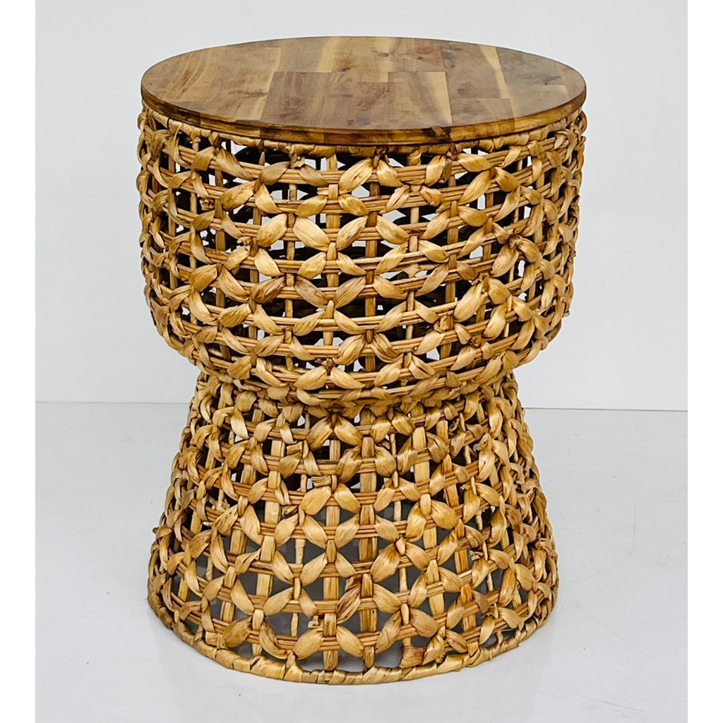 HASA- Bàn gỗ đế đan 2 kiểu mây tre và lục bình, màu tự nhiên (Natural), 100% handmade