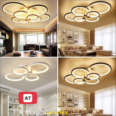 Đèn ốp trần MONSKY thạch cao trang trí 4 vòng 3 chế độ ánh sáng có điều khiển từ xa tiện lợi
