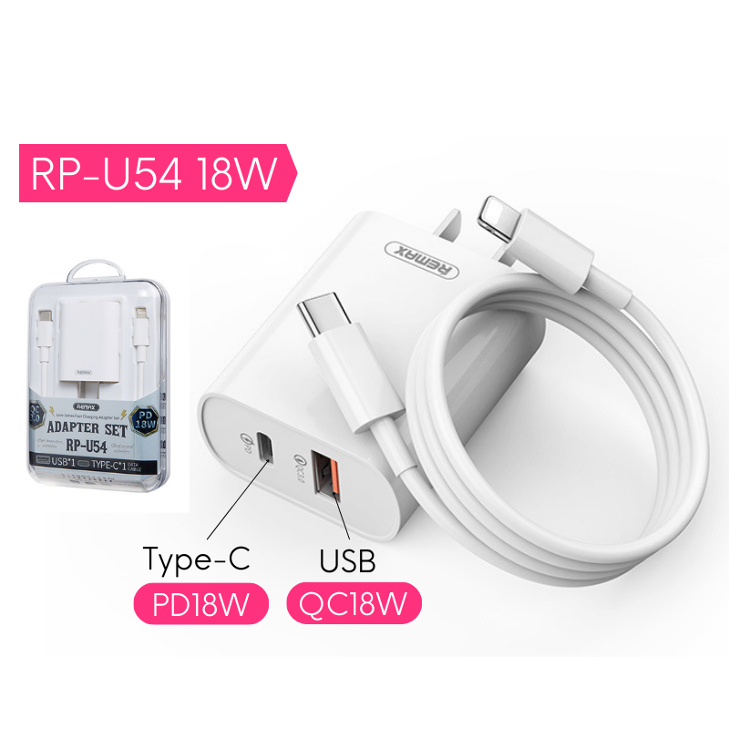 Sạc nhanh REMAX RP-U68 PD20W + QC18W sạc đầy 50% pin chỉ trong 30 phút cho 8 plus trở lên