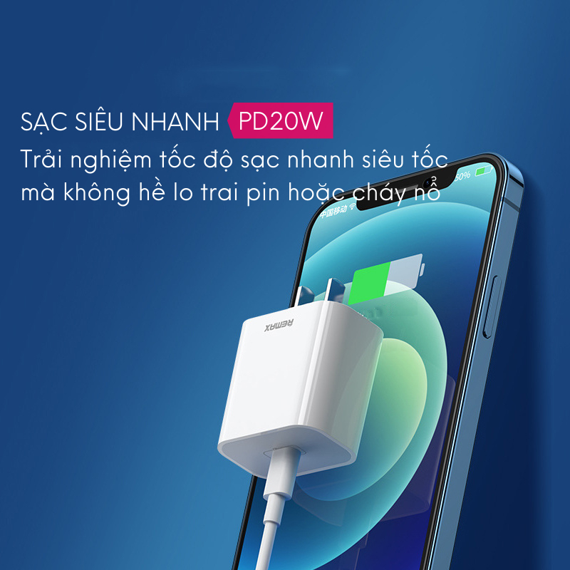 Sạc nhanh REMAX RP-U68 PD20W + QC18W sạc đầy 50% pin chỉ trong 30 phút cho 8 plus trở lên