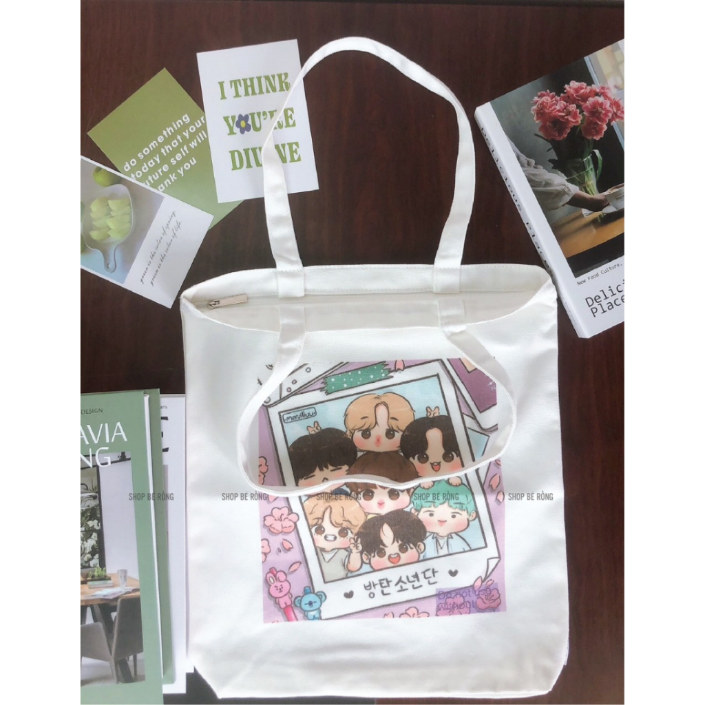TÚI TOTE CANVAS IN HÌNH CHIBI BTS DỄ THƯƠNG SIÊU XINH