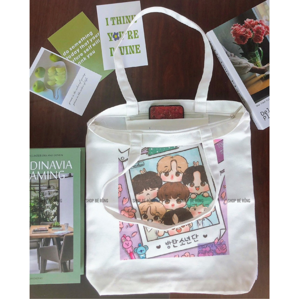 TÚI TOTE CANVAS IN HÌNH CHIBI BTS DỄ THƯƠNG SIÊU XINH