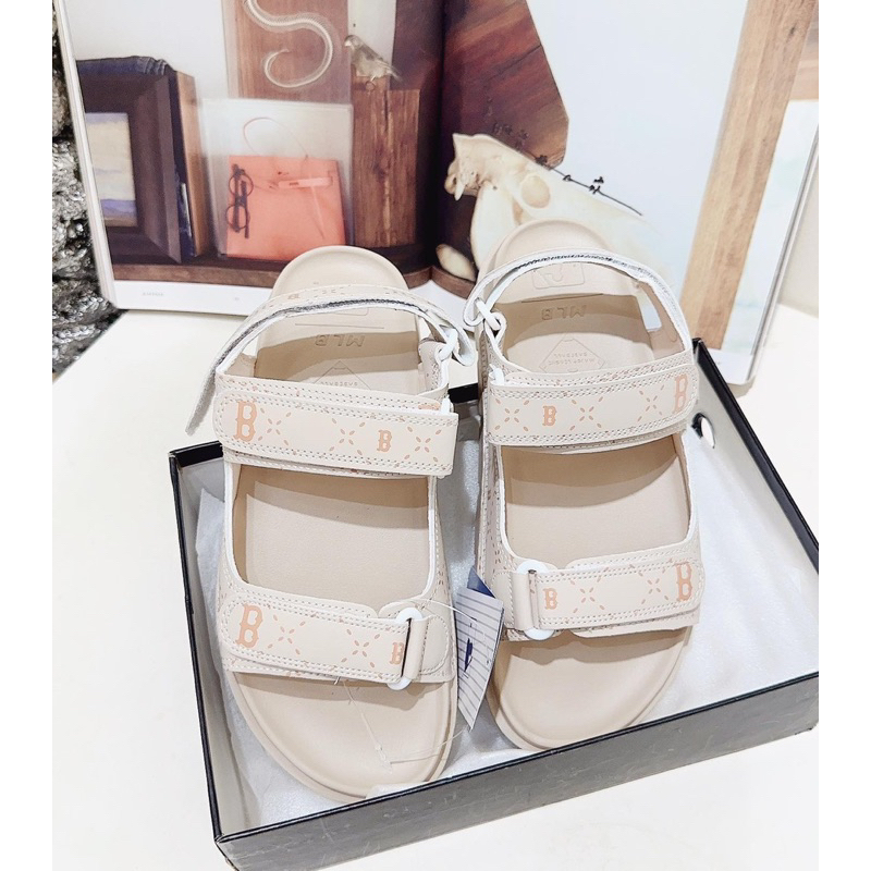 Giày xăng đan nữ MLB LA NY, sandal hai quai phối màu siêu xinh hàng fullbox cao cấp chuẩn Au đế êm cao 3cm