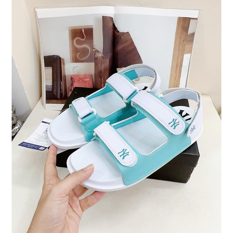 Giày xăng đan nữ MLB LA NY, sandal hai quai phối màu siêu xinh hàng fullbox cao cấp chuẩn Au đế êm cao 3cm