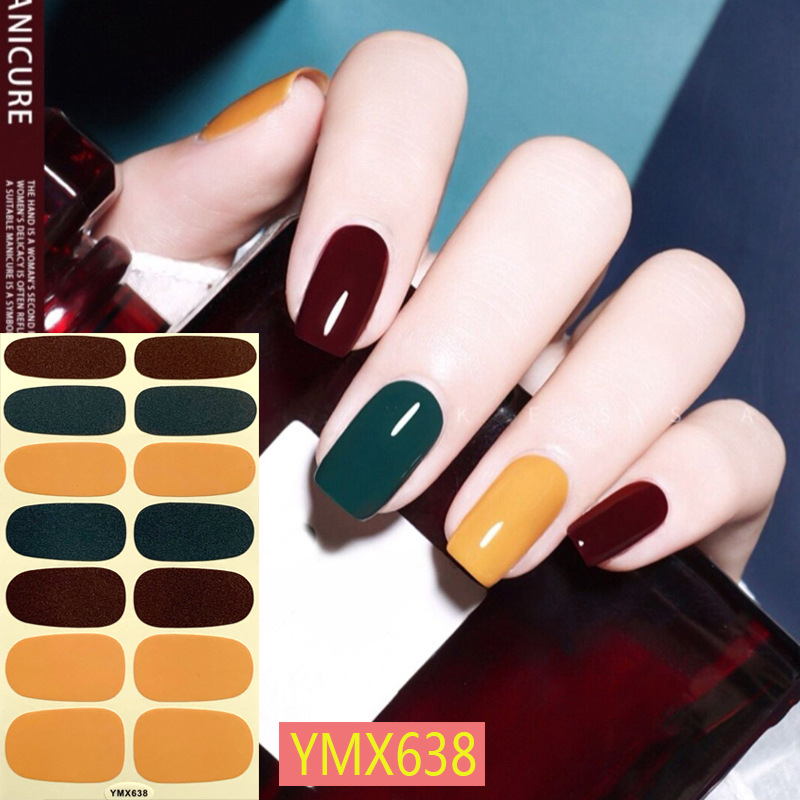 Nail sticker 14 miếng dán móng tay hoạt hình trang trí 3D YMX627-YMX660 hình dán móng màu trơn chống thấm nước