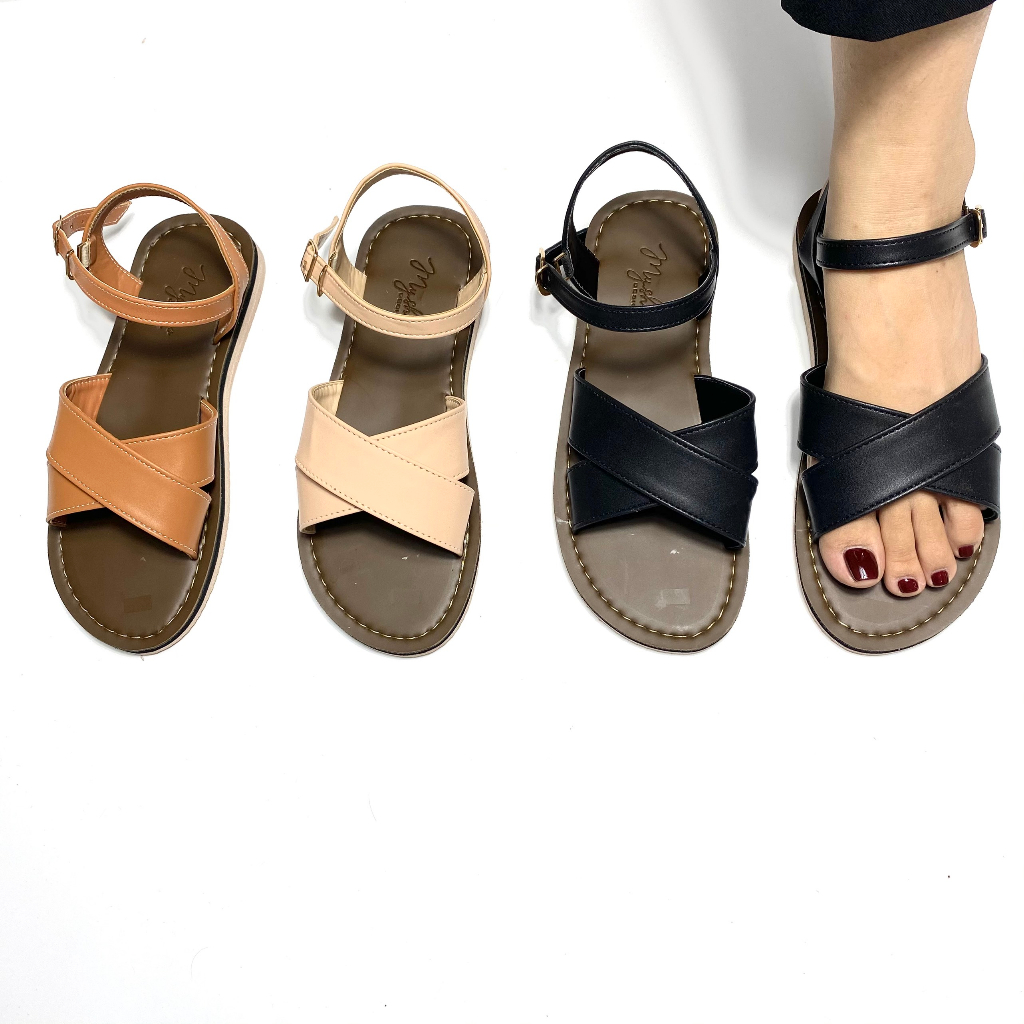 Giày Sandal Nữ M20 Quai Chéo Đi Học, Đi Làm 3 Màu Đen, Nâu, Hồng Big Size 34-42