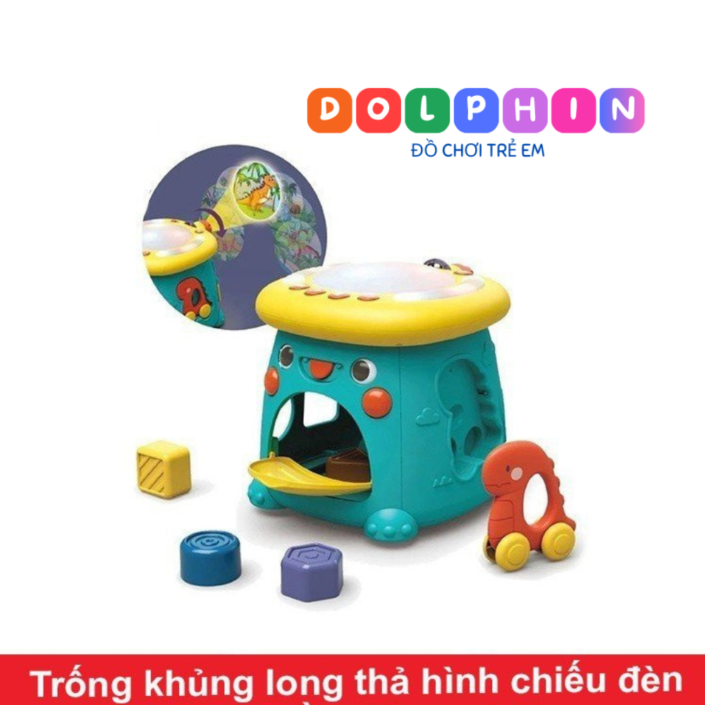 Hộp trống thả hình đa năng khủng long có đèn chiếu hình, nhạc và đèn