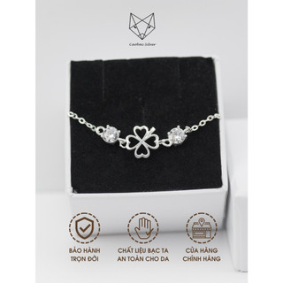 Lắc Chân Bạc Ta Sáng Đẹp Bền Màu Cho Nữ CaoBac Silver Hoa Bốn Lá Hai Ổ Đá Đính Đá May Mắn Quà Tặng Ý Nghĩa Cho Bạn Nữ