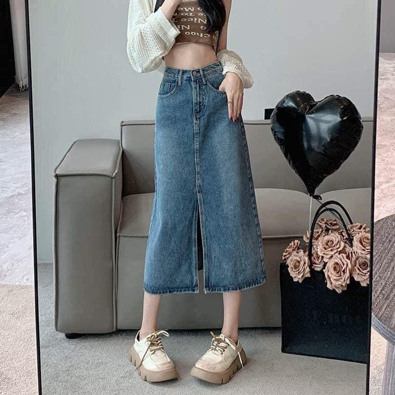 Chân Váy jean dáng dài siêu tôn dáng