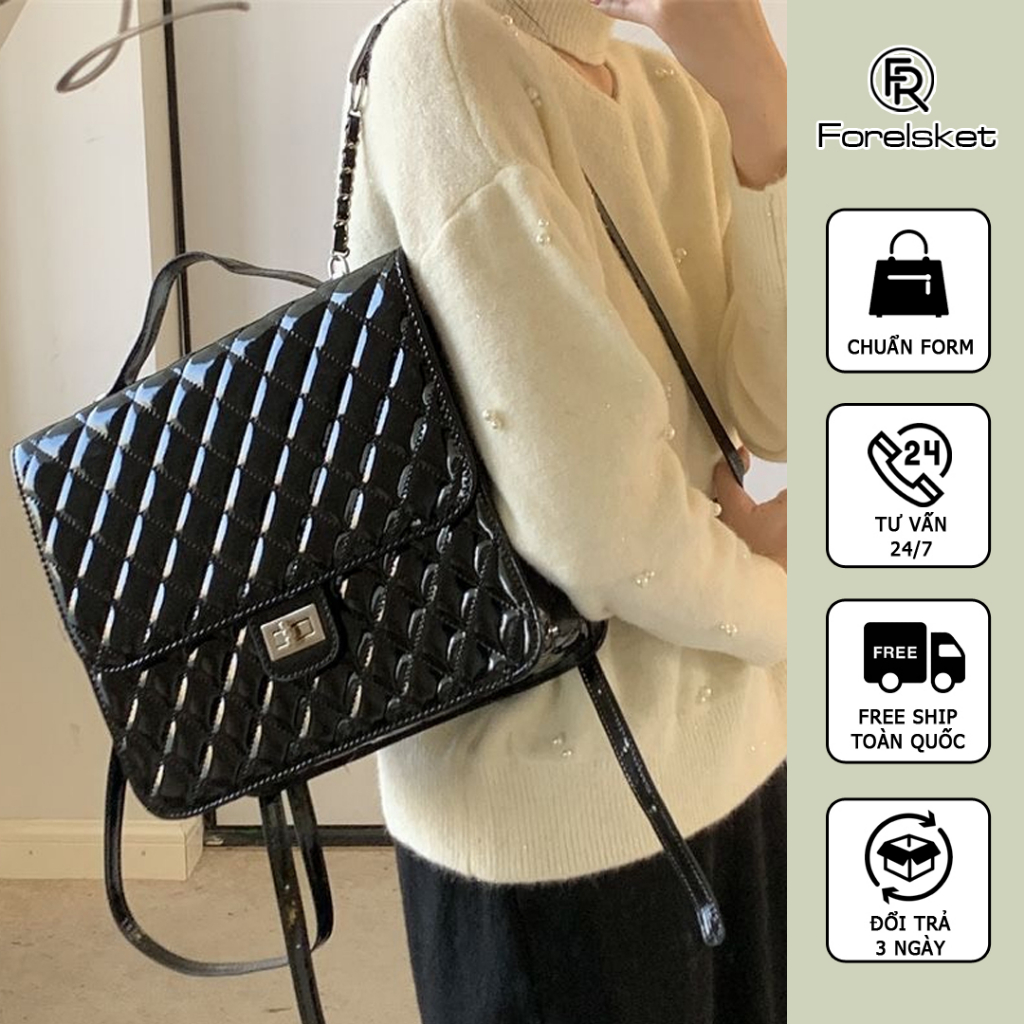 Balo Da Bóng Họa Tiết Hình Thoi Xinh Xắn FOREL