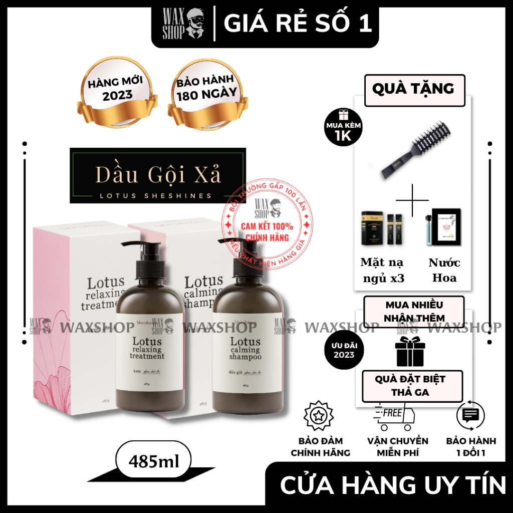 [ Mẫu Mới ] Combo Dầu Gội -Kem Xả Lotus Sheshines 485ml ⚡Hàng Chính Hãng⚡ Siêu Mượt, Phục Hồi Tóc Khô Sơ Hư Tổn