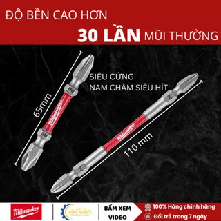 Đầu vặn vít PH2 65mm 110mm. Mũi bắn vít Mỹ Milwaukee siêu bền PH2, mũi bắt vít 2 đầu 4 cạnh bake nam châm từ siêu cứng