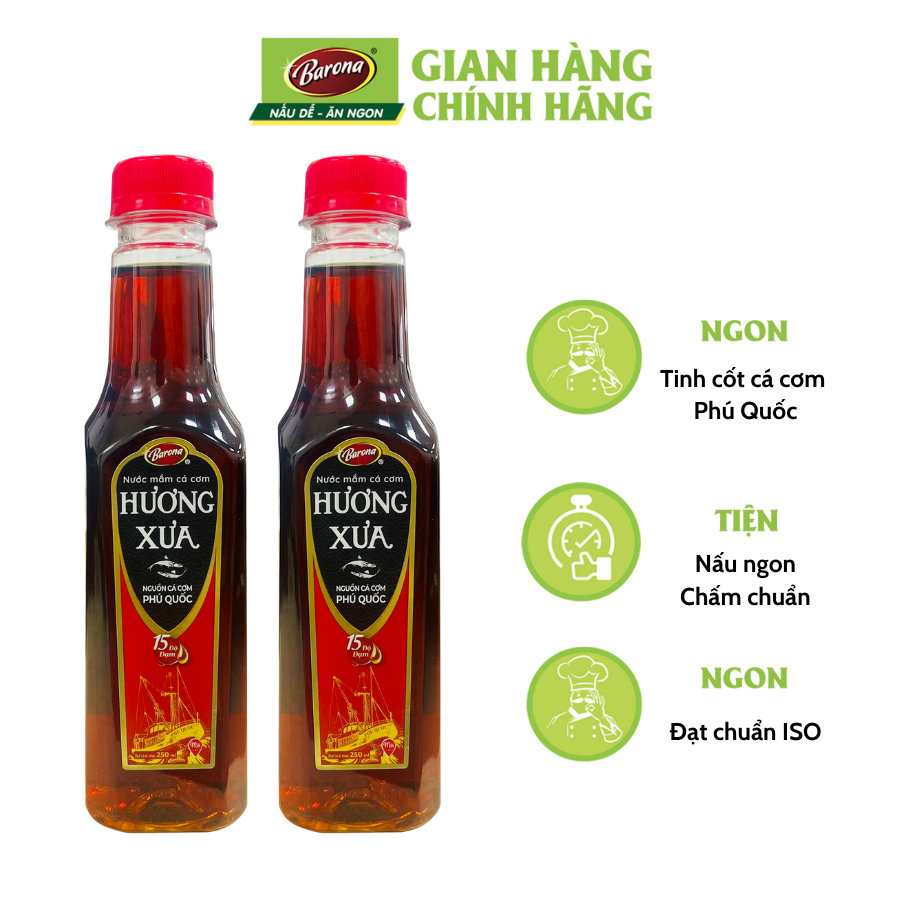 Combo 2 chai Nước Mắm Cá Cơm Phú Quốc Hương Xưa 15 độ đạm 250ml