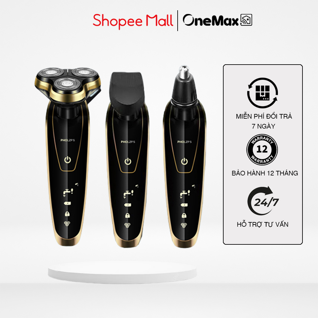 Máy cạo râu đa năng 3 in 1 ONEMAX - Giúp tỉa lông mũi, cạo râu, lưỡi kép tự mài, êm ái, chống nước chuẩn IPX7
