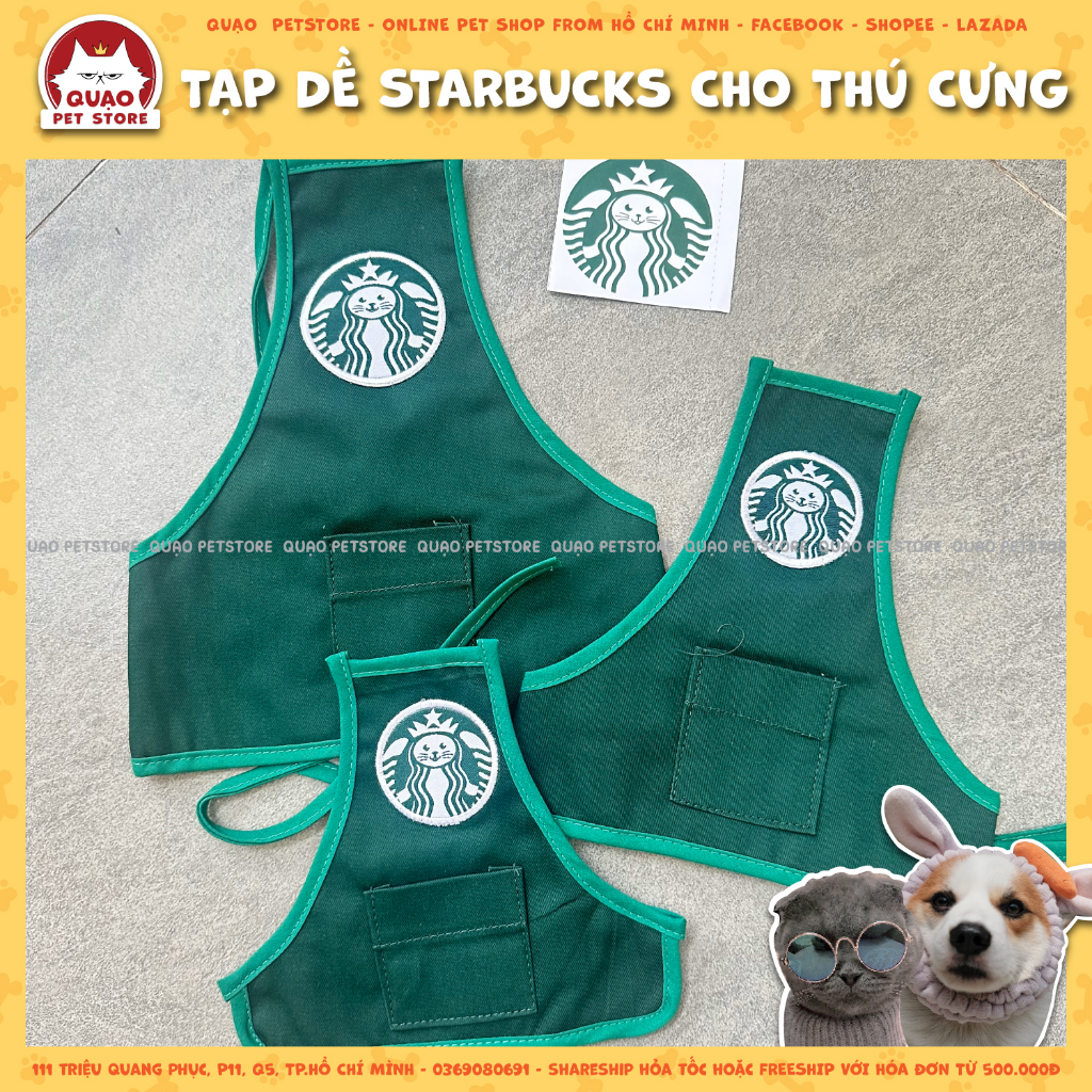 Tạp dề Starbucks dành cho chó mèo, tặng kèm sticker