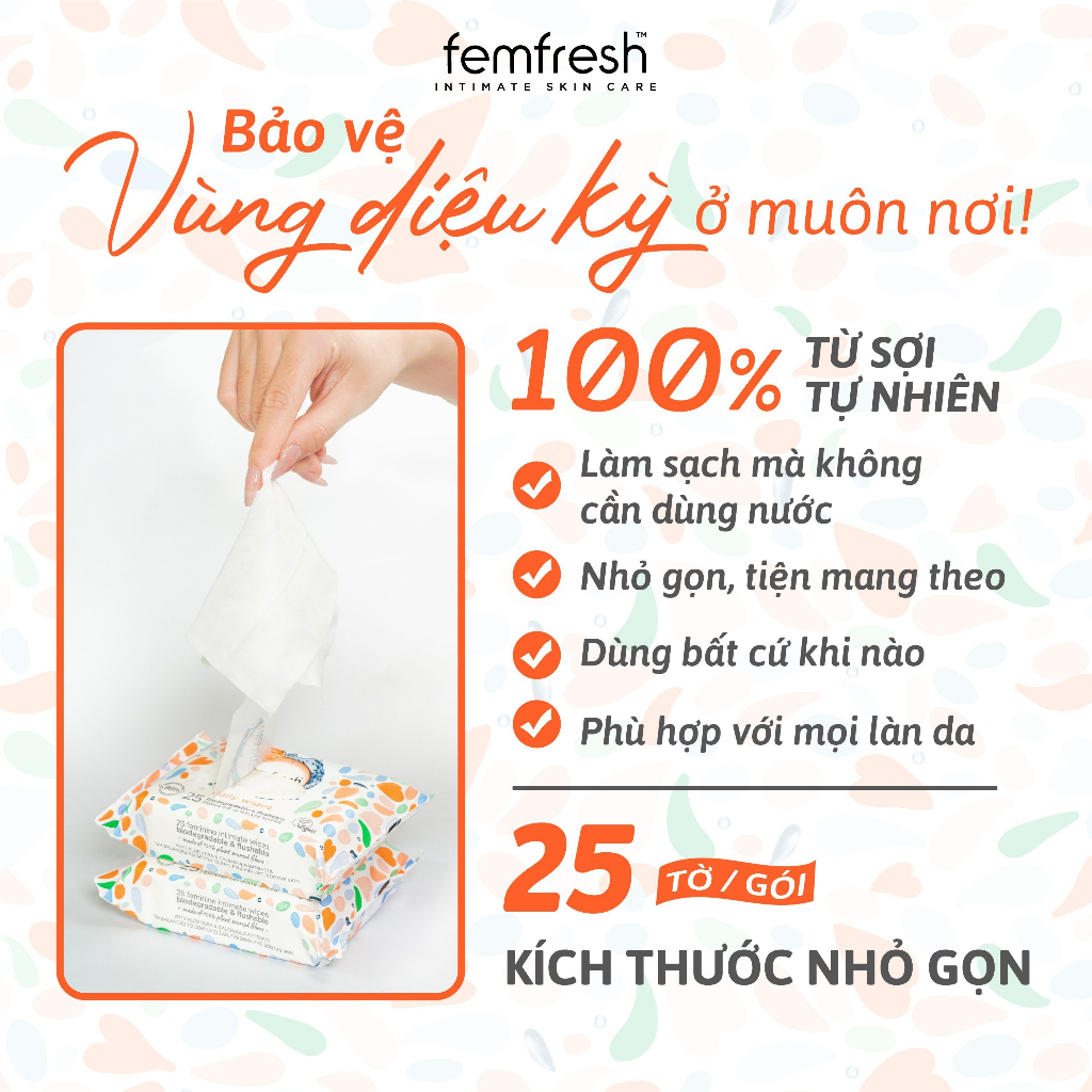 Khăn ướt vệ sinh vùng kín cao cấp hằng ngày Femfresh Intimate Skincare Daily Wipes 10 tờ/25 tờ - CAM