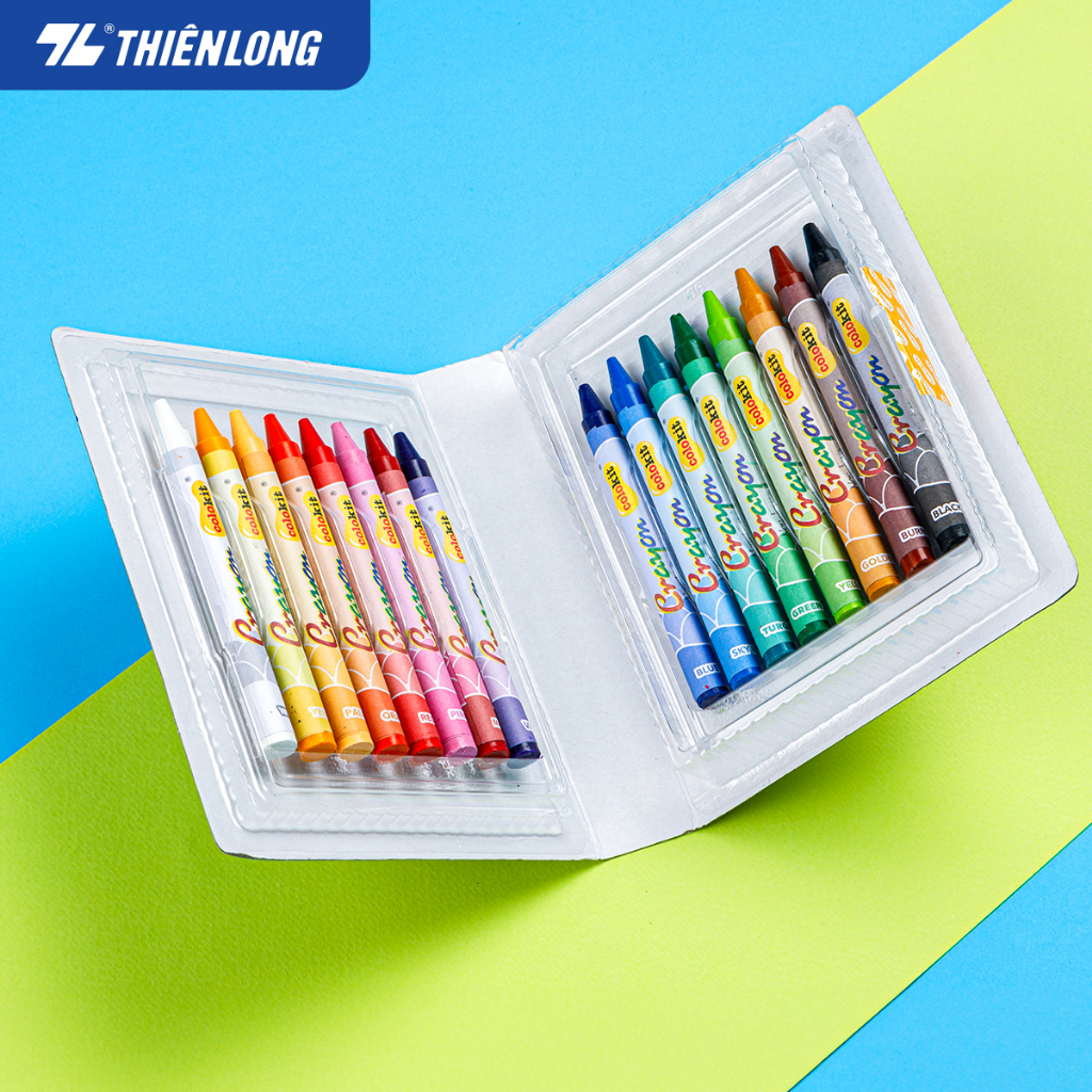 Bút sáp màu Thiên Long Colokit CR-C08 16 - Bút màu sáp cho bé mịn, ít bụi, đều màu an toàn cho bé tô màu, vẽ tranh