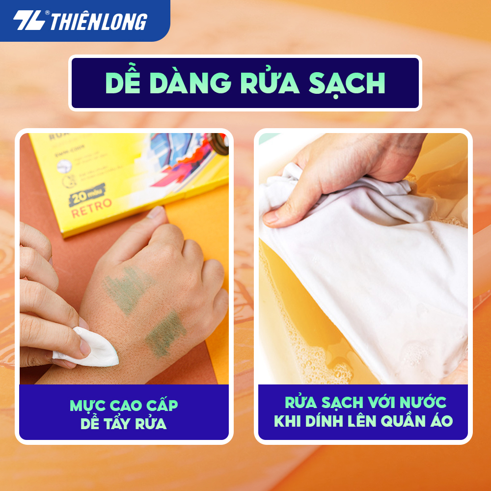 Bút Lông Màu Colokit Retro Washable Fiber Pen Thiên Long SWM-C009 - Bộ 20 Màu - Viết Nét Thanh Nét Đậm - Màu Rửa Được