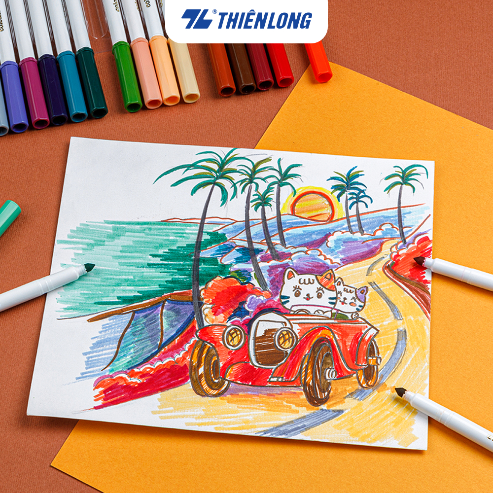 Bút Lông Màu Colokit Retro Washable Fiber Pen Thiên Long SWM-C009 - Bộ 20 Màu - Viết Nét Thanh Nét Đậm - Màu Rửa Được