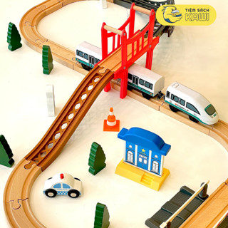 Bộ tàu hoả chạy bằng pin và đường ray gỗ lắp được nhiều kiểu