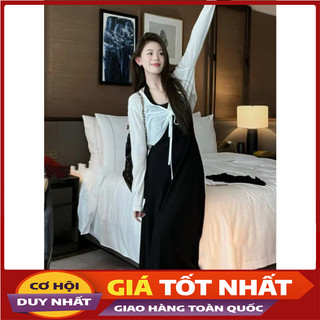 Set váy 2 món áo cadigan len mỏng mix váy cổ yếm thời trang quảng châu sb5075