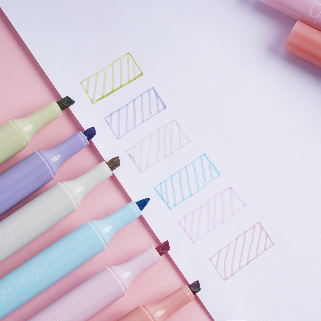 Set Bút Dạ Quang 6 Màu Highlight Pastel, Bút Đánh Dấu Nhớ Dòng Nhiều Màu Marker Dễ Thương HP7252