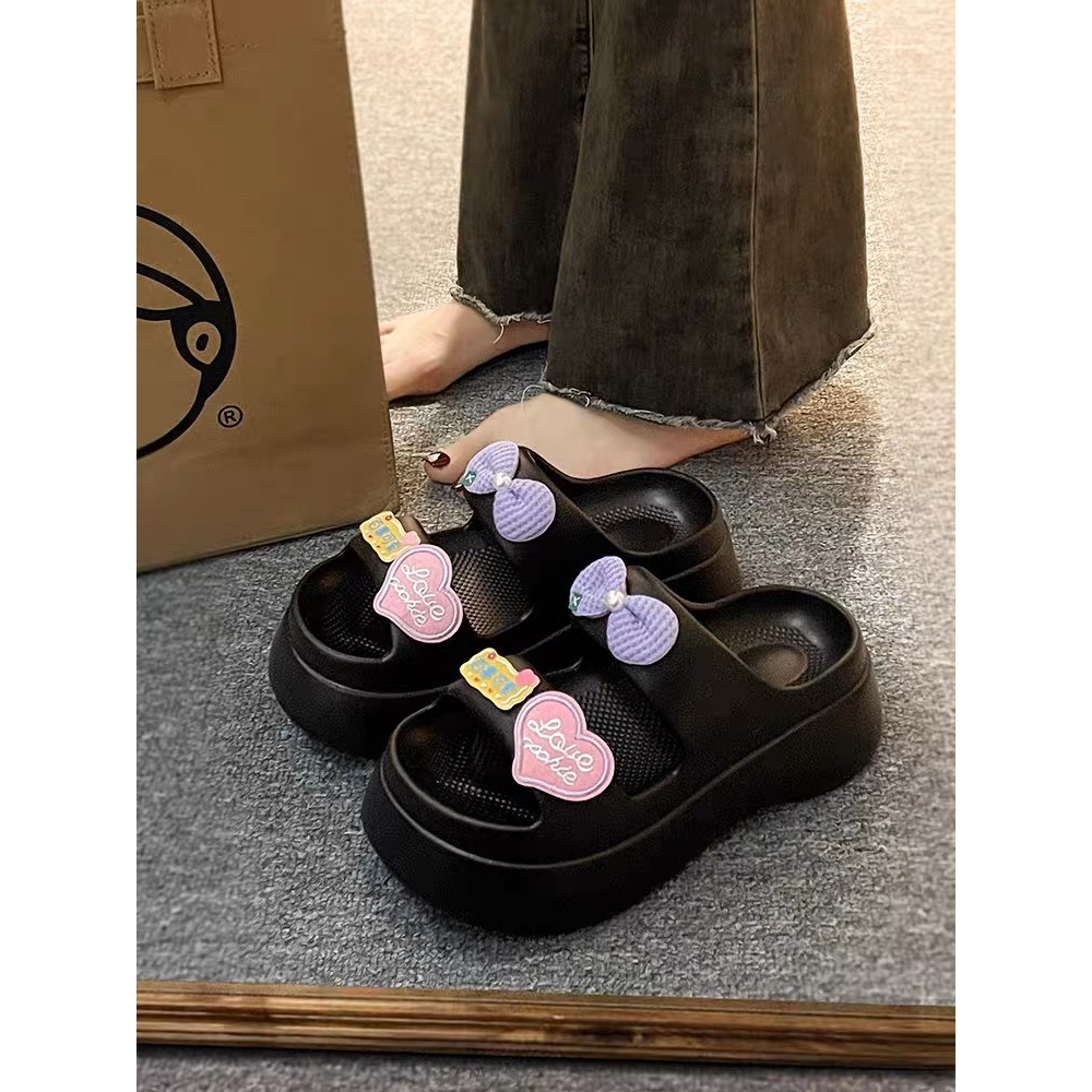 Dép Lê Nữ gắn sticker LOVE đế cao 6cm chồng trơn trượt - TĂNG 1 SIZE