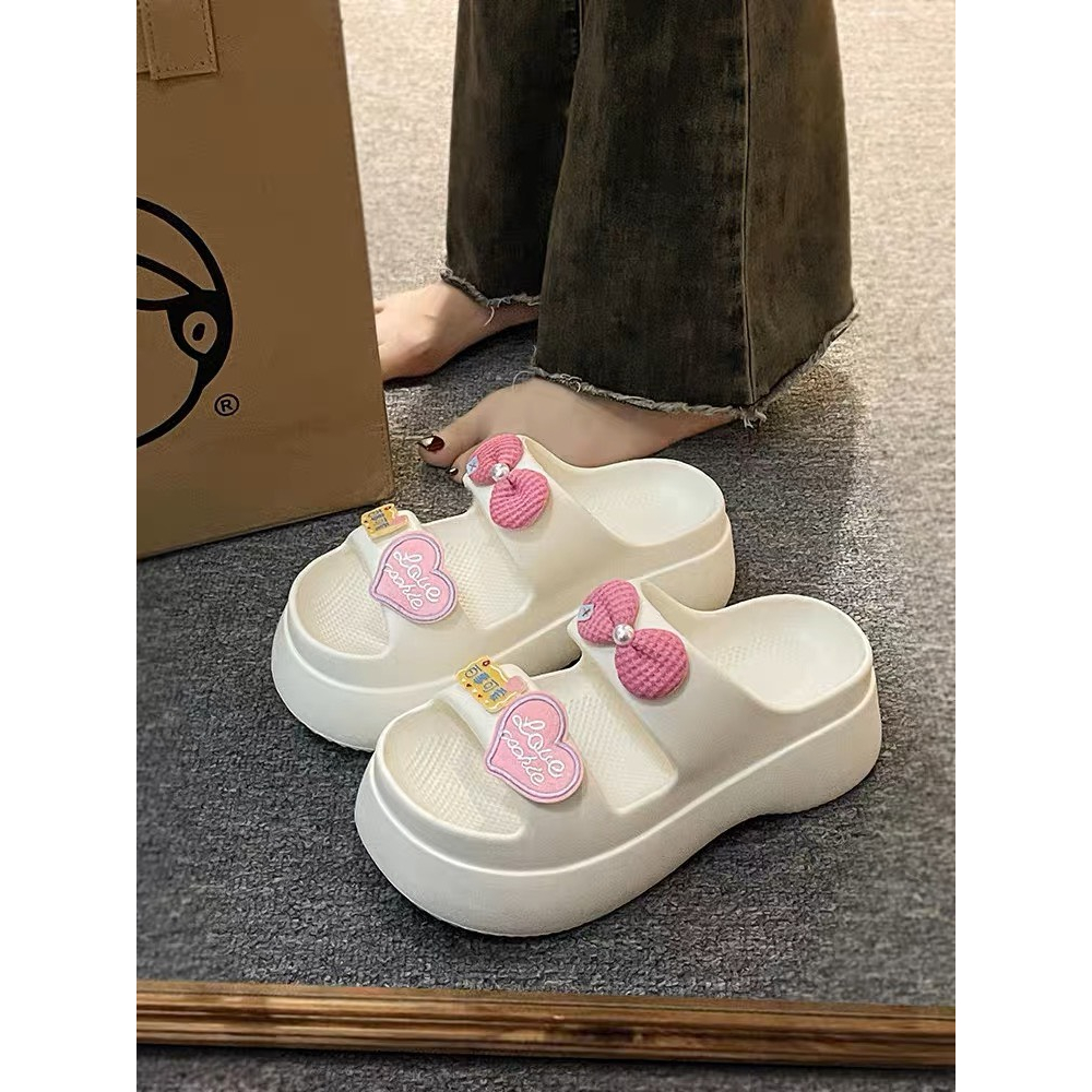 Dép Lê Nữ gắn sticker LOVE đế cao 6cm chồng trơn trượt - TĂNG 1 SIZE